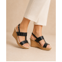 Sandale dama negre din piele naturala perforata cu toc pana S46NBOX